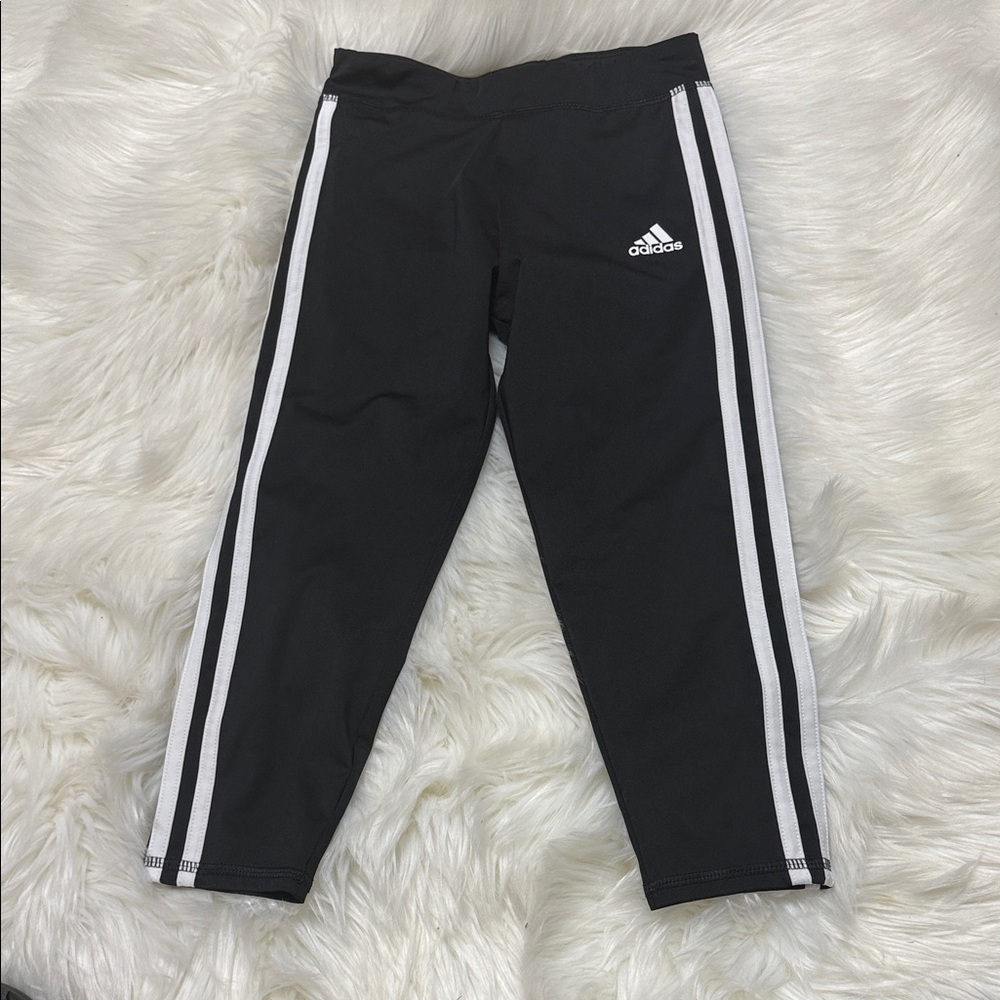 Size 7/8 Adidas Kids Black Leggings with White Stripes C3